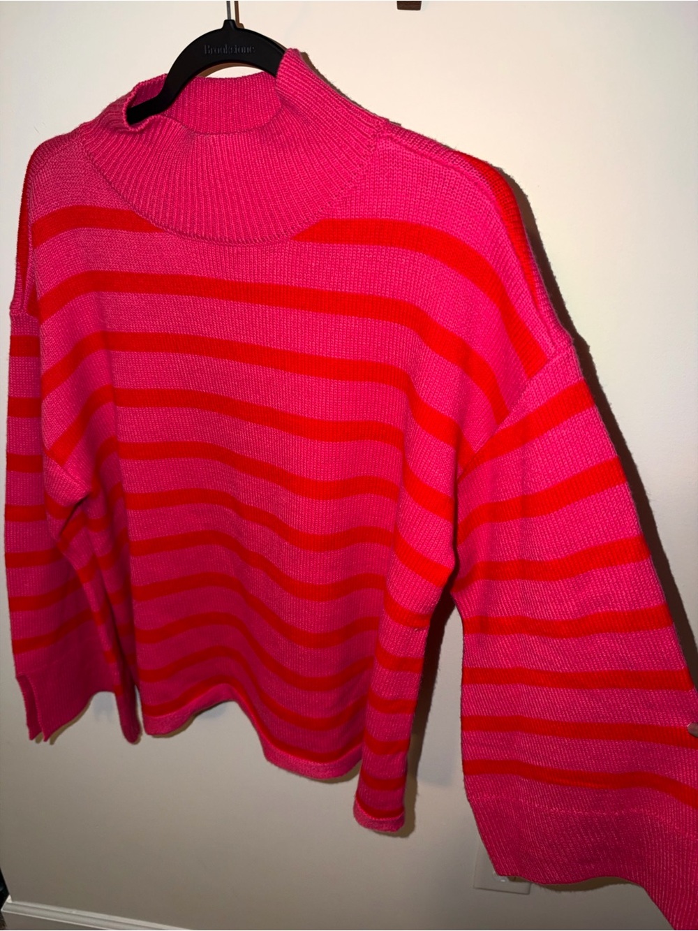Sugarlips Hot Pink & Red Striped Turtleneck Sweater